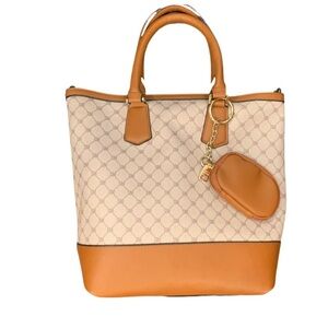 🔥🔥Steve Madden Logo Shopper Tote with Ear Bud Separate Pouch. Cognac color